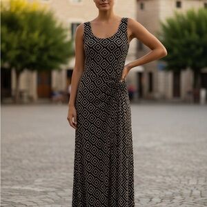 Ralph Lauren Black and Cream Geometric Maxi Dress